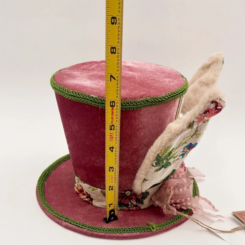 Begonia Market Mad Hatter Easter Bunny Ear Top Hat Pink Velvet Floral Accent